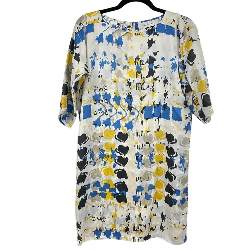 Misa T Bags Los Angeles Blue & Yellow Silk Mini Shift Dress XS Short Sleeve